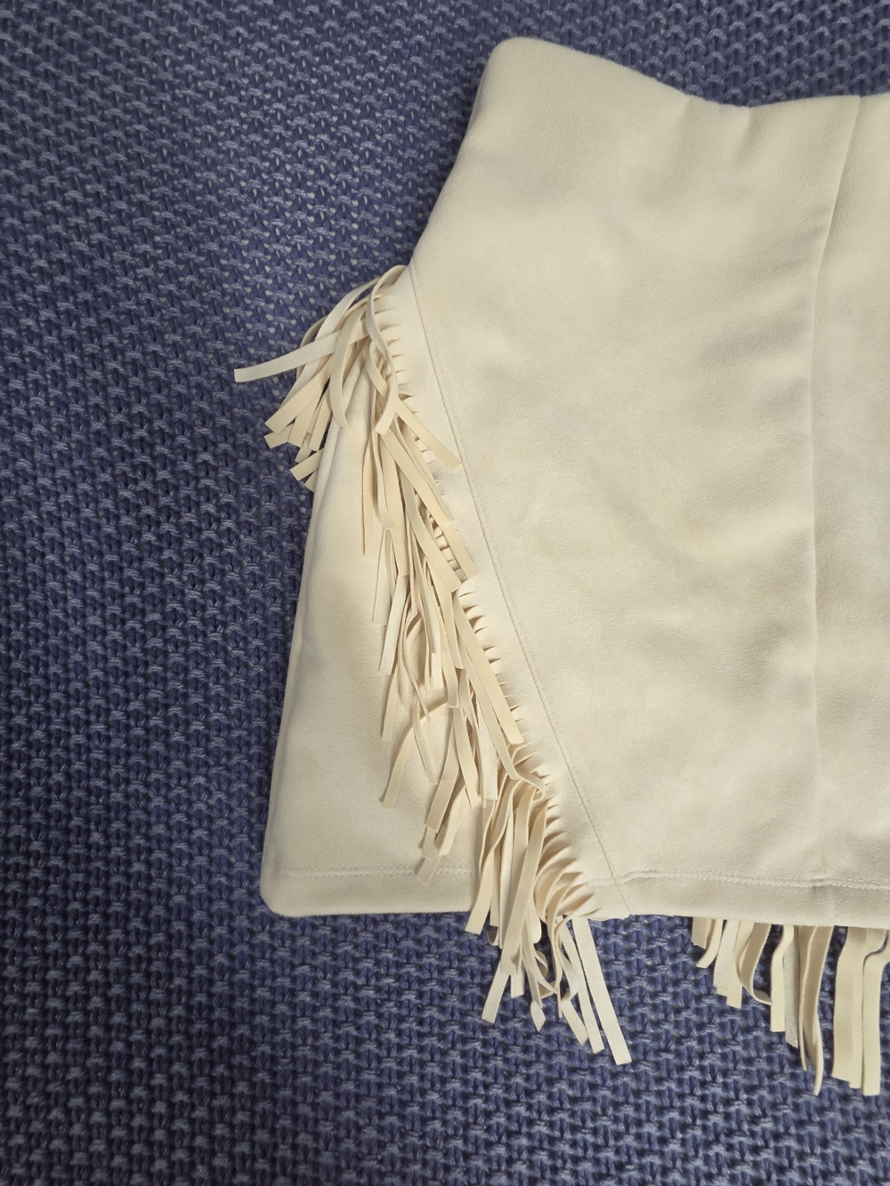 Fringe Mini Suede Skirt in Cream - Women's Skirt #0273 - Picture 4 of 10